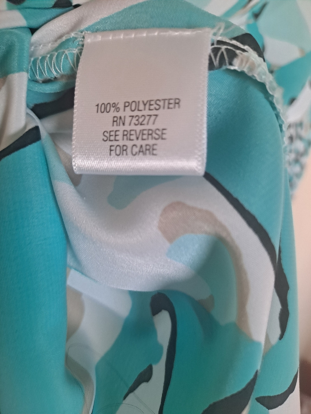 DANA BUCHMAN Liz Claiborne Aqua & Teal Abstract Short Sleeve Blouse - Picture 4 of 5